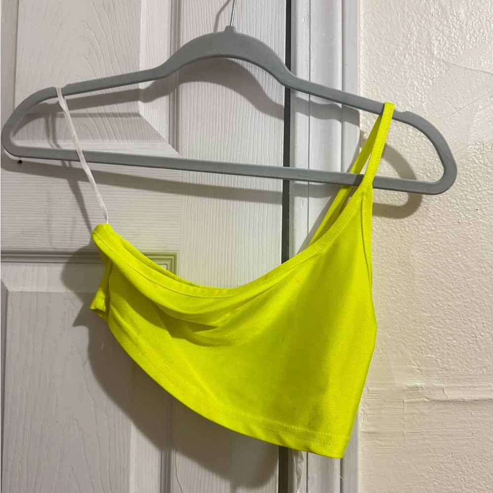 SHEIN Yellow Asymmetrical Crop Tank Top